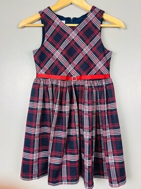 Bonnie JeanNavy and Red Plaid Dress with Belt